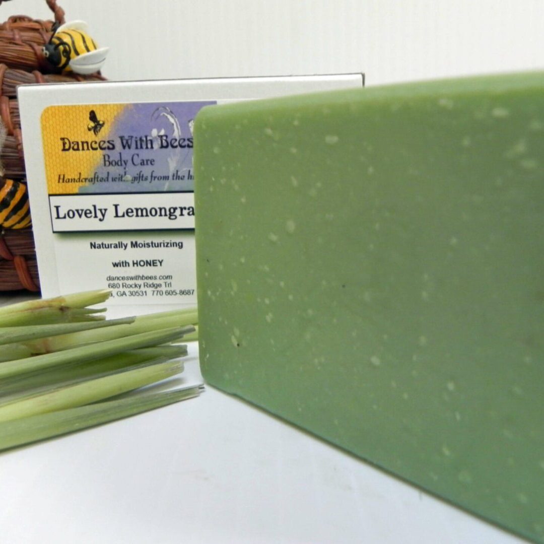 Handmade lemongrass soap and bee basket