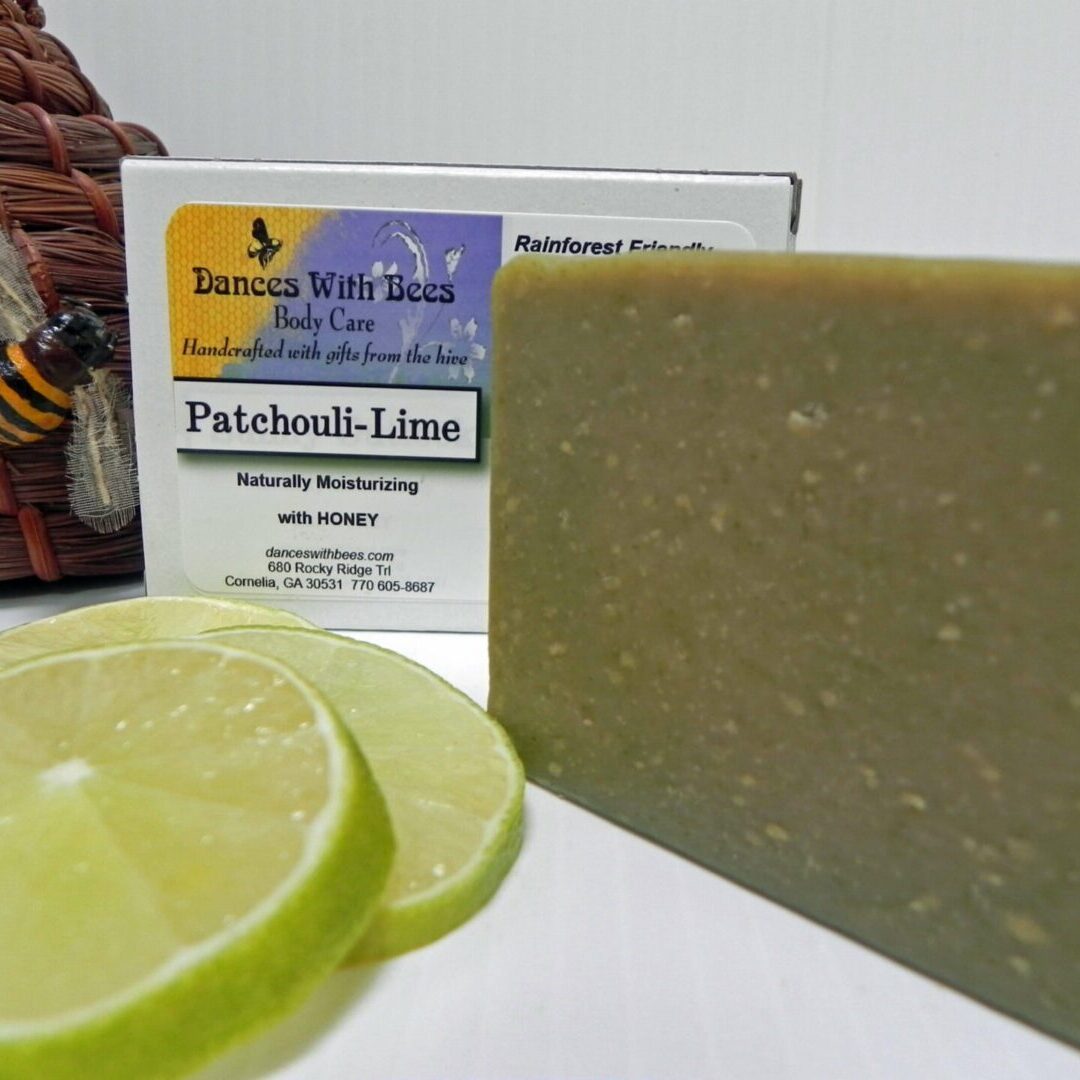 Patchouli-lime soap with lime slices