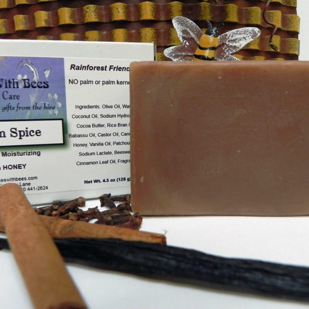 Honey soap with warm spice label